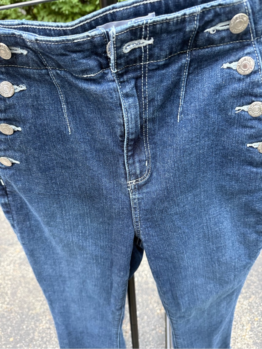Ann Taylor Dark Blue High-Waist Button-Front Jeans